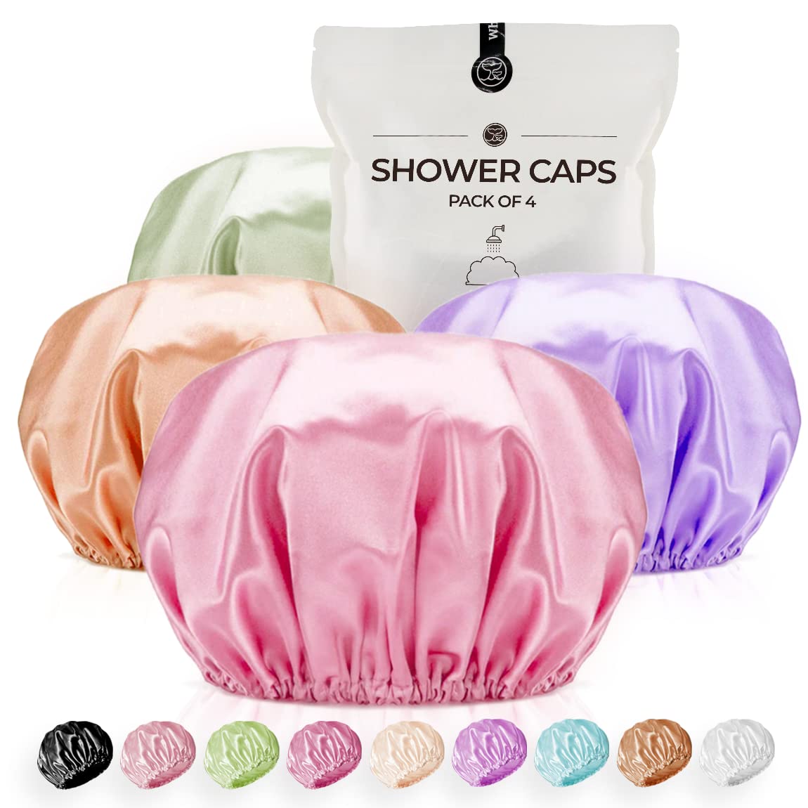 Shower Cap for Women Reusable Extra Large Shower Caps for Men Satin Double Layer EVA Waterproof Long Hair Caps(Light Purple, Brown, Pink, Green 4 Beauty & Personal Care WhaleLife