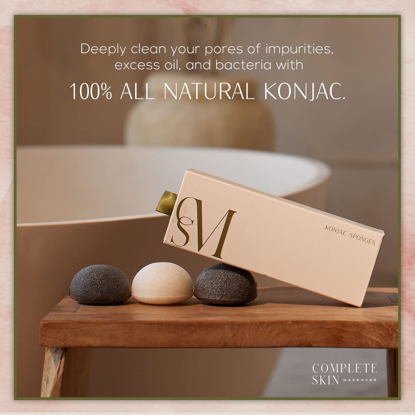 CSM Organic Konjac Sponges 3-Pack for Gentle Exfoliating - Facial Cleansing Sponge with Activated Bamboo Charcoal to Clean Pores, Remove Impurities Beauty & Personal Care C.S.M