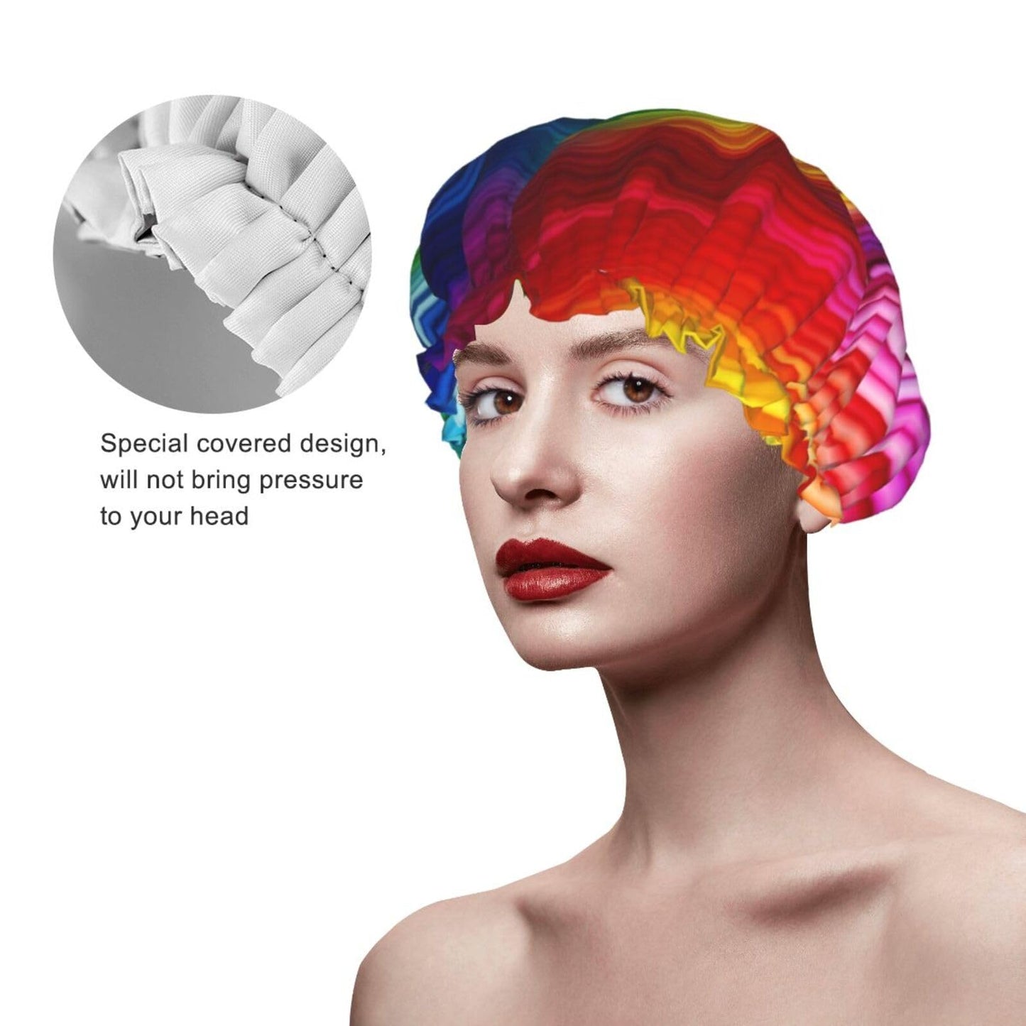 Rainbow Spiral Shower Cap for Women Men Large Reusable Shower Bonnet Double-Layer Waterproof Bath Caps Elastic Band Hair Hat for All Hairstyles Beauty and Personal Care BWLHJKE