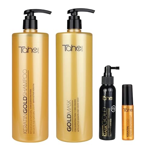 Tahe Keratin Gold Shampoo 1000ml + Mask 1000ml With Serum 30ml + Gold Mask 125ml Beauty & Personal Care Tahe