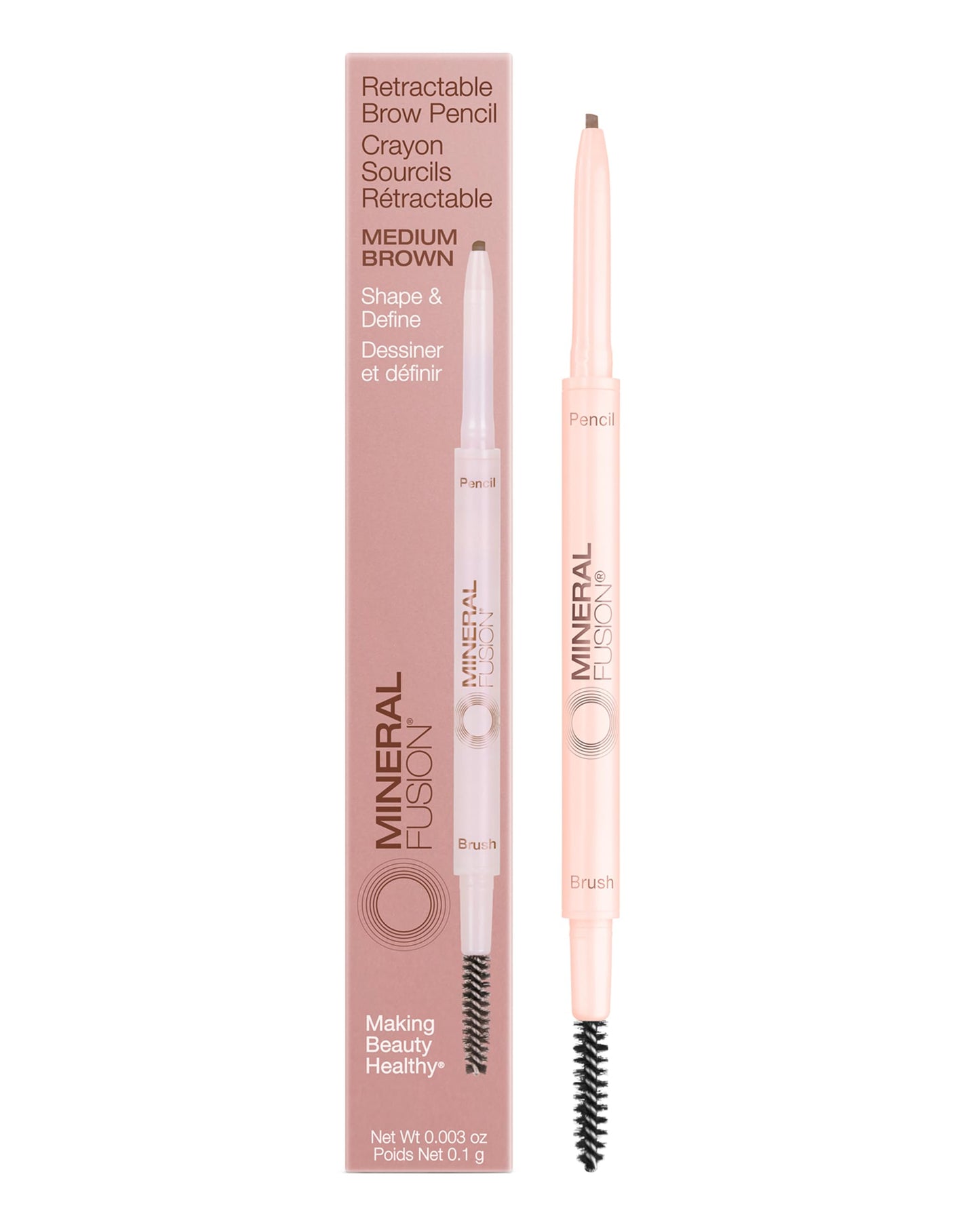 Mineral Fusion Retractable Brow Pencil (Medium Brown) - TZR 2025 Beauty Heroes Award Winner - Shape & Define Eyebrow with Blending Spoolie Brush… Beauty & Personal Care Mineral Fusion