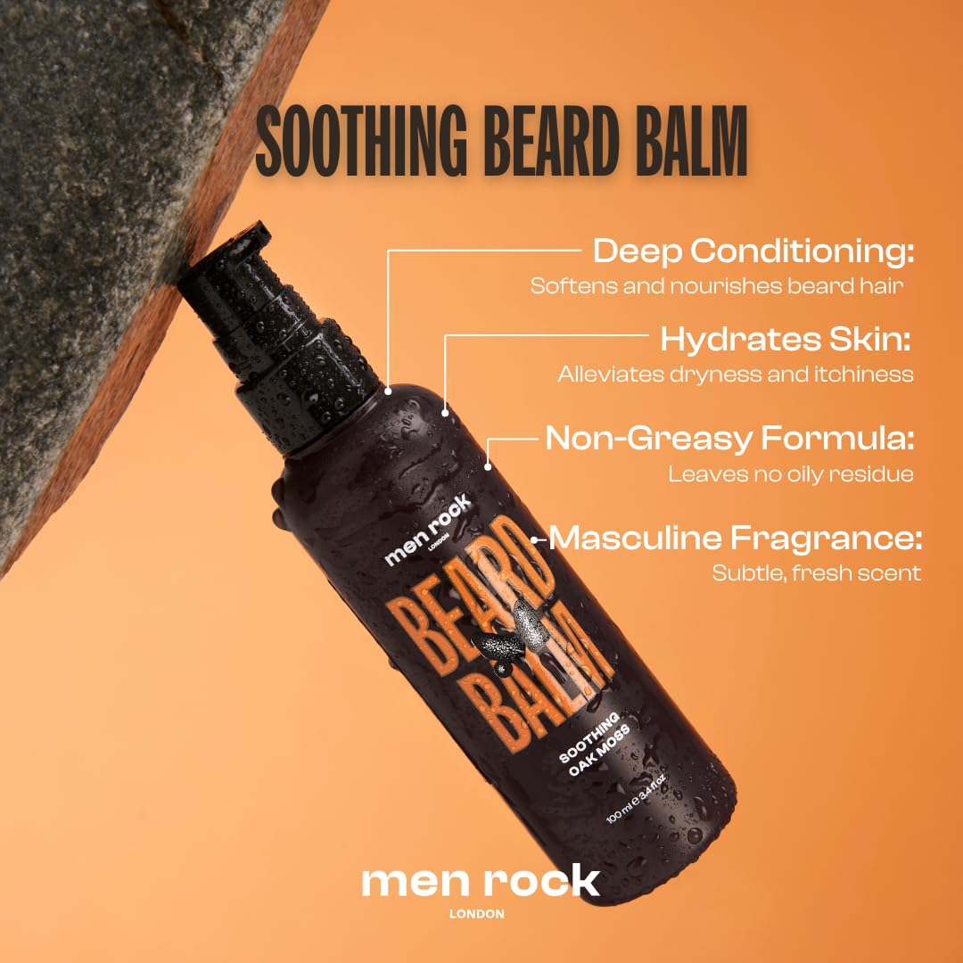 Men Rock Soothing Beard Balm - Oak Moss - Leave In Beard Conditioner for Men - Mens Skincare Products - Conditioning and Softening Balm - 3.4 oz Beauty and Personal Care Men Rock