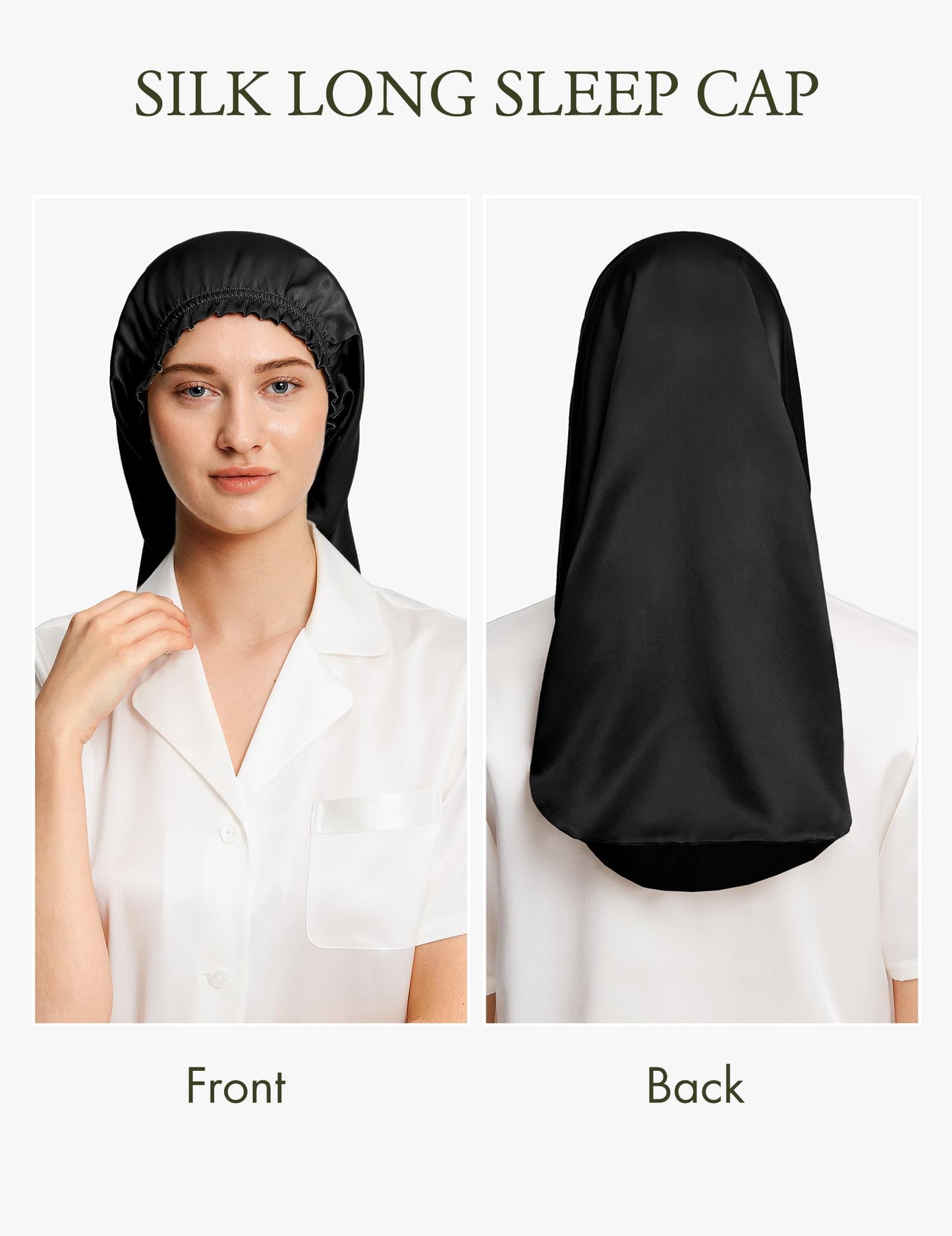LilySilk Extra Long Silk Bonnet Sleep Cap for Women Soft Adjustable Hair Bonnet for Braids,Curly,Long Hair- Soft Elastic Band, Black Beauty and Personal Care LilySilk