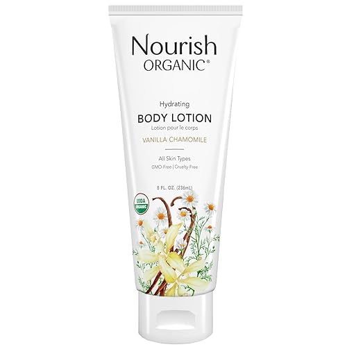 Nourish Organic Body Lotion, Almond Vanilla - Hydrating Body Lotion for Dry Skin with Aloe Vera & Shea Butter (8 Oz) + Washable Cotton Round Beauty & Personal Care Nourish Organic