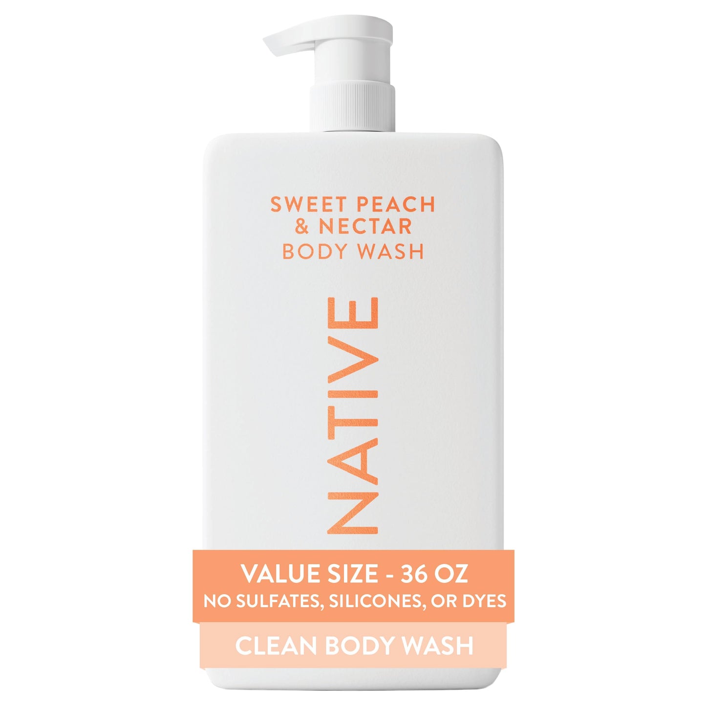Native Body Wash for Women & Men, Sweet Peach & Nectar, 36 oz Pump Bottle, Sulfate-Free & Gentle Beauty & Personal Care Native