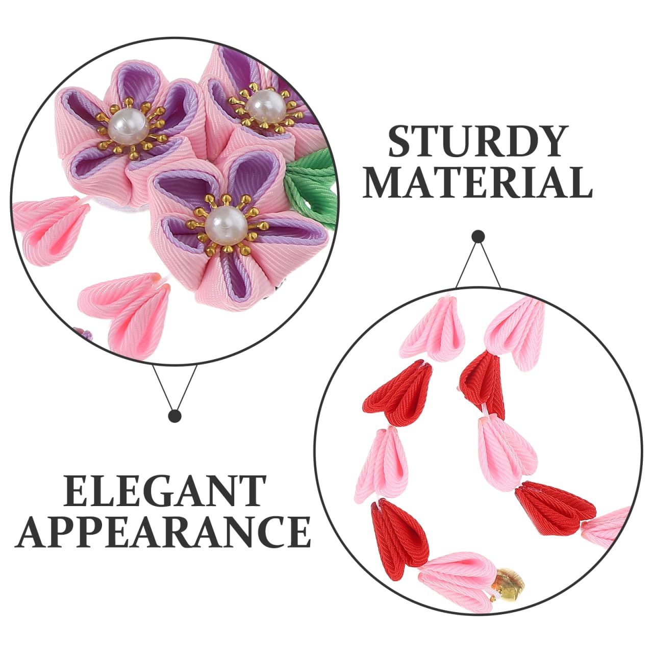 2pcs Womens Girls Kimono Traditional Tsumami Kanzashi Outfit Wedding Japanese Asian Yukata Hair Tie Flower Floral Fan Barrette Clip (Pink/Red Beauty & Personal Care Amosfun