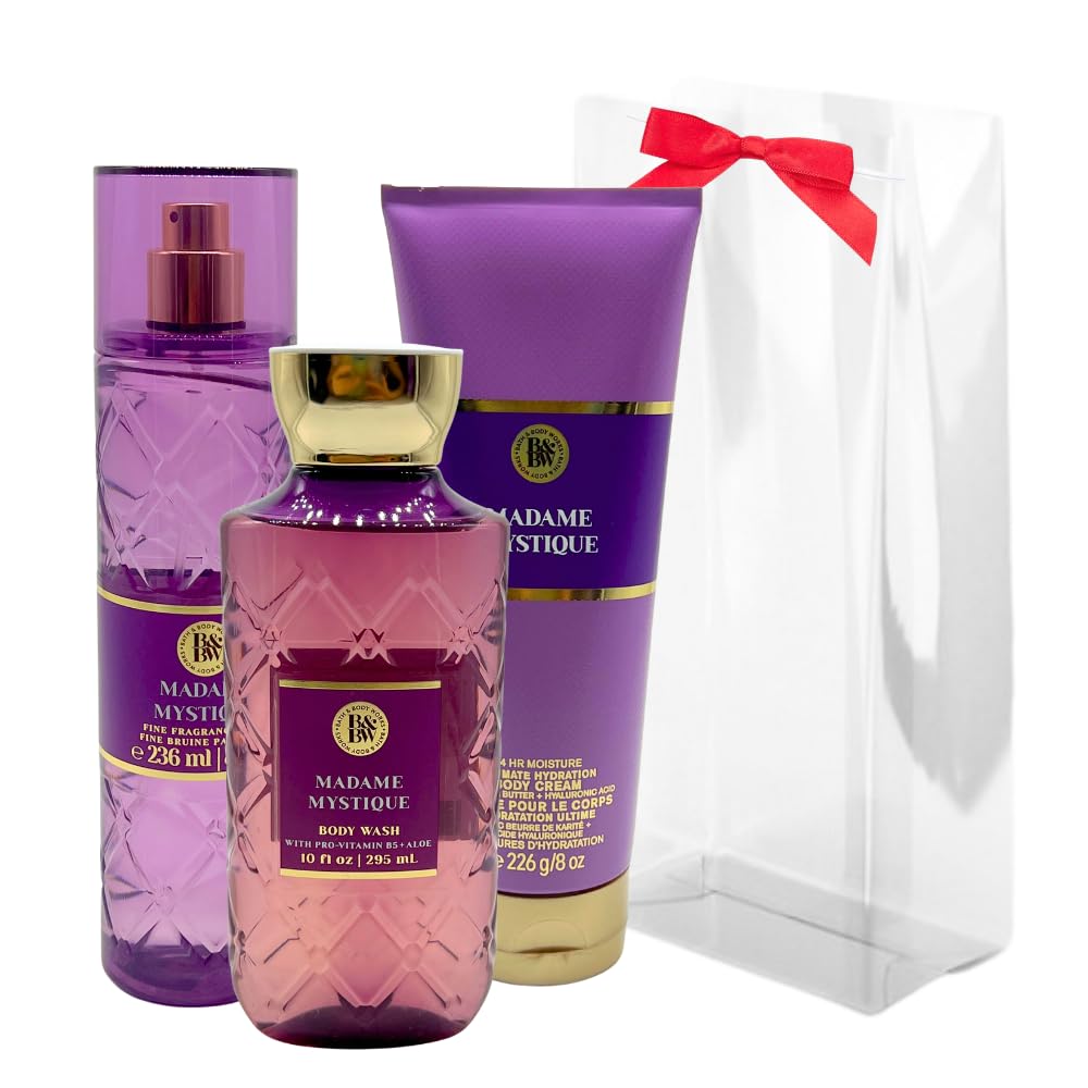 Bath & Body Works MADAME MYSTIQUE Fine Fragrance Mist, Ultimate Hydration Body Cream & Body Wash 3-piece Gift Set with a Red Bow for Holidays - Full Beauty and Personal Care Bath & Body Works