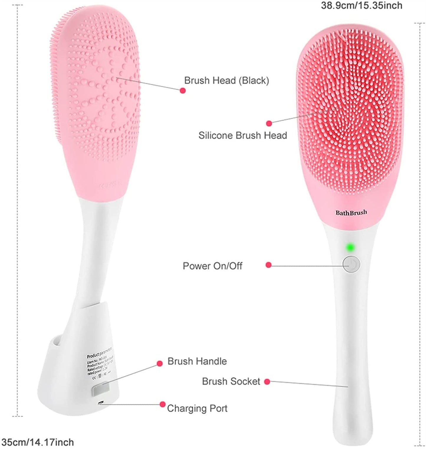 MISTPURE Electric Bath Brush USB Charge Shower Brush Long Handle Bath & Body Brushes Waterproof Massage Brush Clean Exfoliating Improve Circulation Beauty and Personal Care MISTPURE