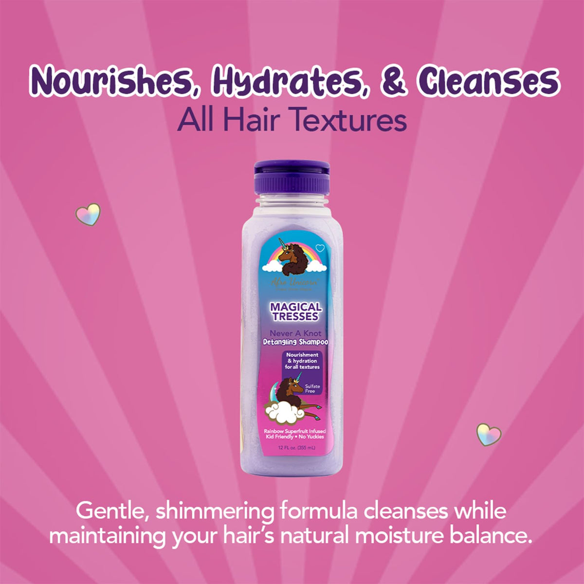 MAGICAL TRESSES Afro Unicorn Wavy, Coily, and Curly Hair Shampoo - Defining, Taming, Softening, and Moisturizing Hair Care - Moisturizing Shampoo With