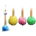 4pk 15" Long Wooden Handle Back Scrubber Bath Shower Mesh Sponge Exfoliating Body Brush Wash Nylon Puff Spa Beauty & Personal Care Bodico
