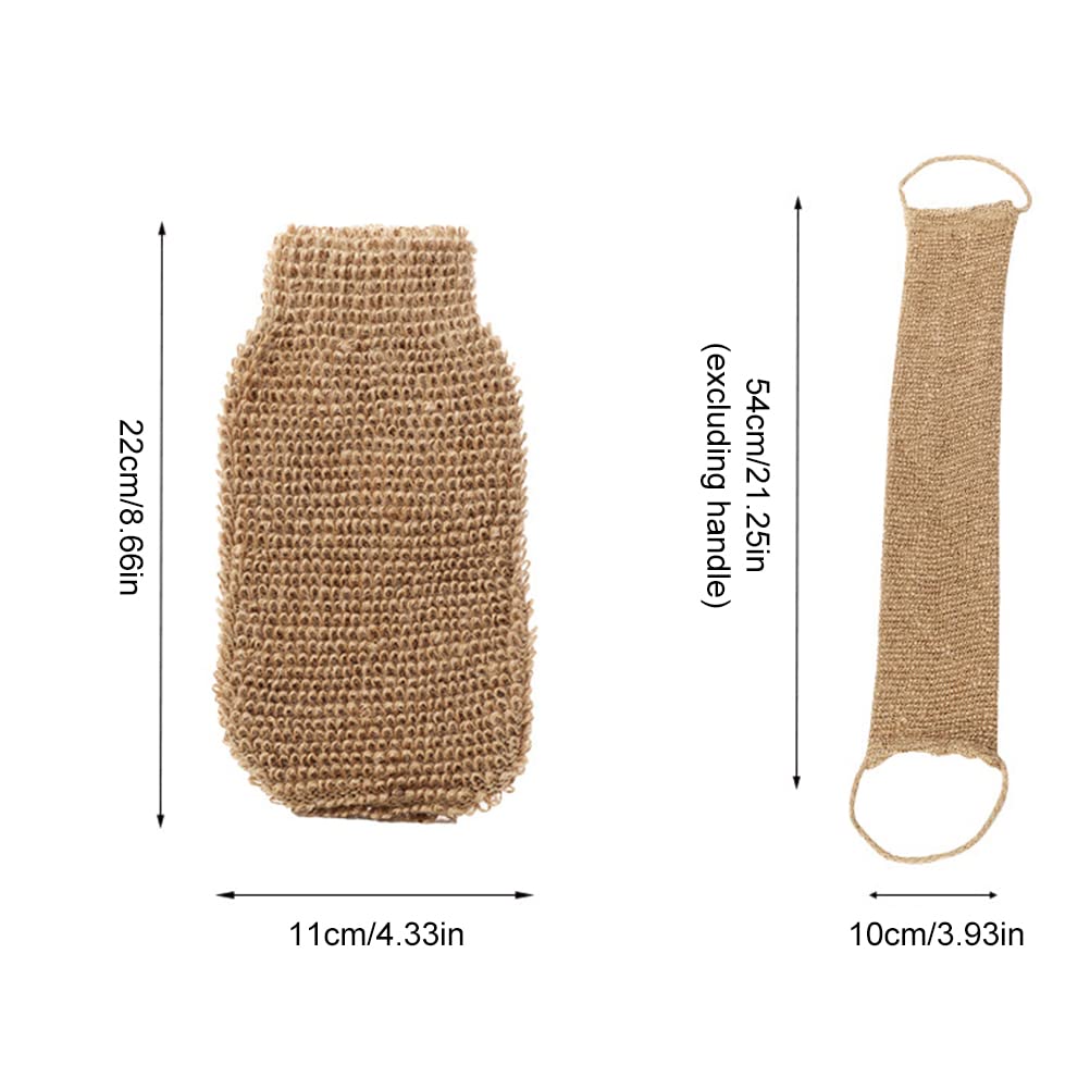 2pcs Exfoliating Body Scrubber Hemp Back Scrubber Exfoliator Loofah Shower Bath Wash Deep Cleaning Glove and Strap Dead Skin Removal for Men Women Beauty and Personal Care Mrisata