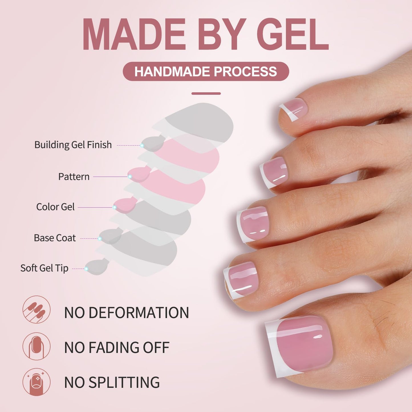Misssix French Tip Press on Toe Nails, French Square Toe Nail Tips, Soft Gel False Toenail, Acrylic Soak off Fake Toe Nails for Women Nail Art DIY 15 Beauty and Personal Care Misssix