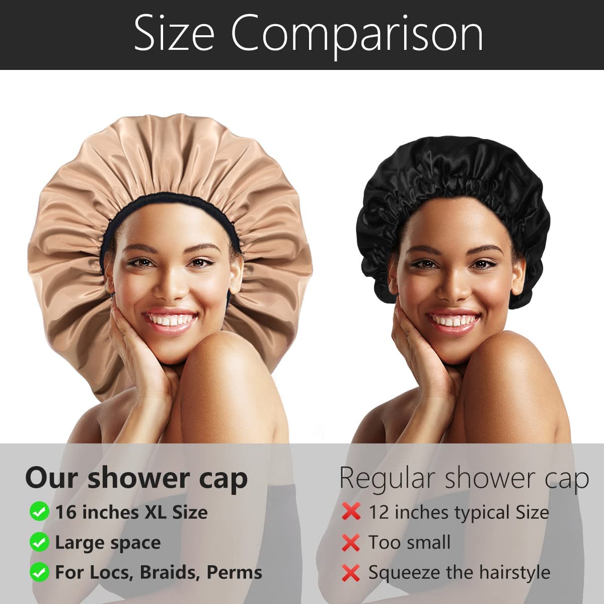 Auban Extra Large Shower Cap for Braids, Double-Layer Waterproof Reusable Satin Lining XL Shower Cap for Women Long Hair, Locs, perms (khaki) Beauty & Personal Care Auban