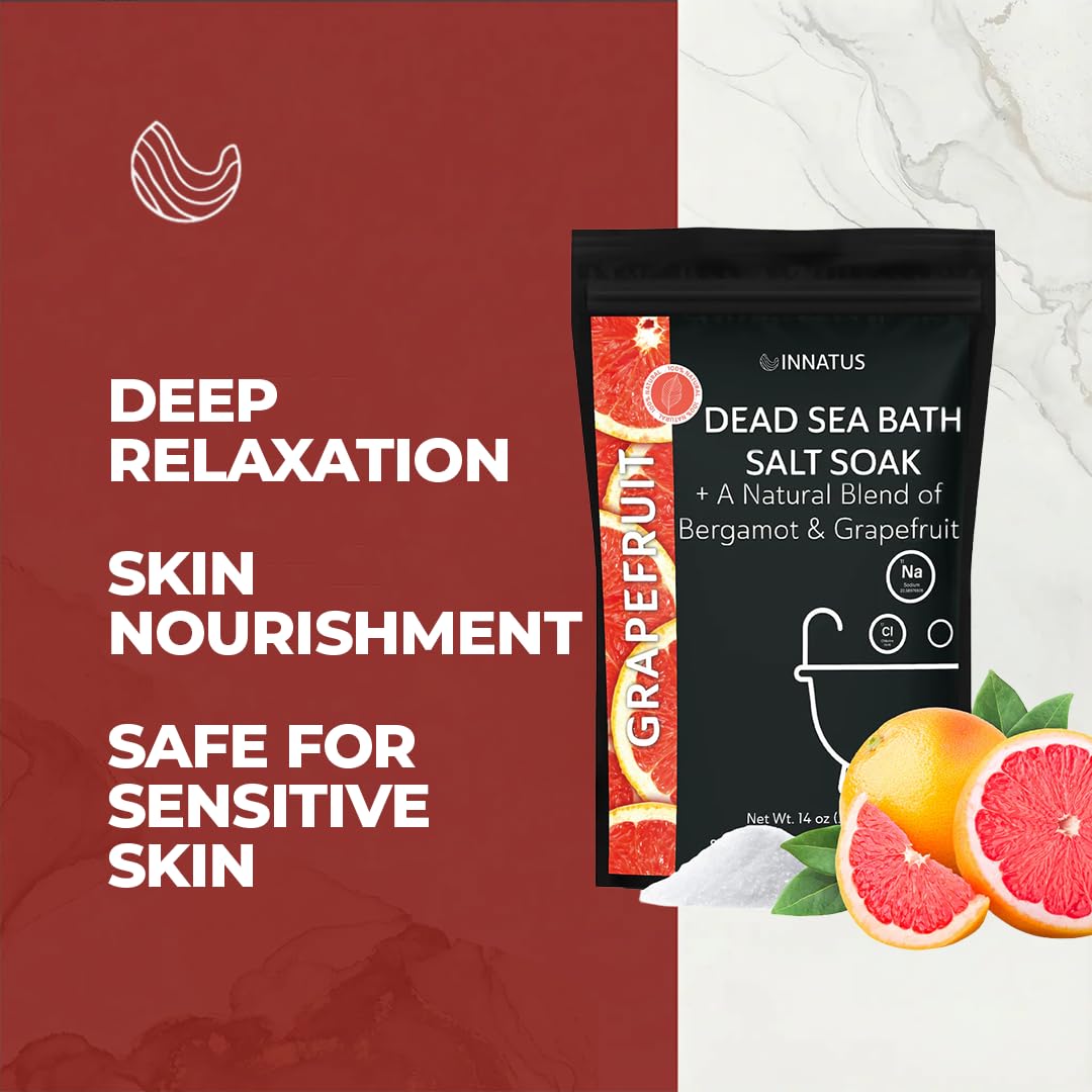 Dead Sea Soothing Bath Salt Soak with 21 Minerals - Relaxing, Detoxifying, and Nourishing for Skin - 14oz, Infused with Essential Oils - Rejuvenate Beauty and Personal Care INNATUS