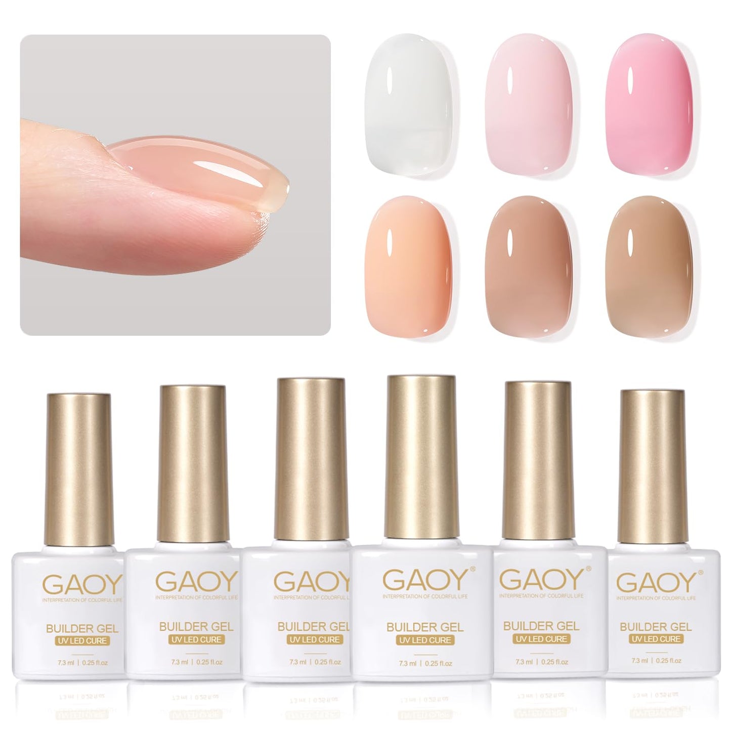GAOY 6 Colors Builder Gel Set for Nails, Milky White Pink Nude Sheer Jelly Nail Strengthener, Soak Off Nail Extension Hard Gel, Yummy Jelly, Base Coat Beauty and Personal Care GAOY Default Title