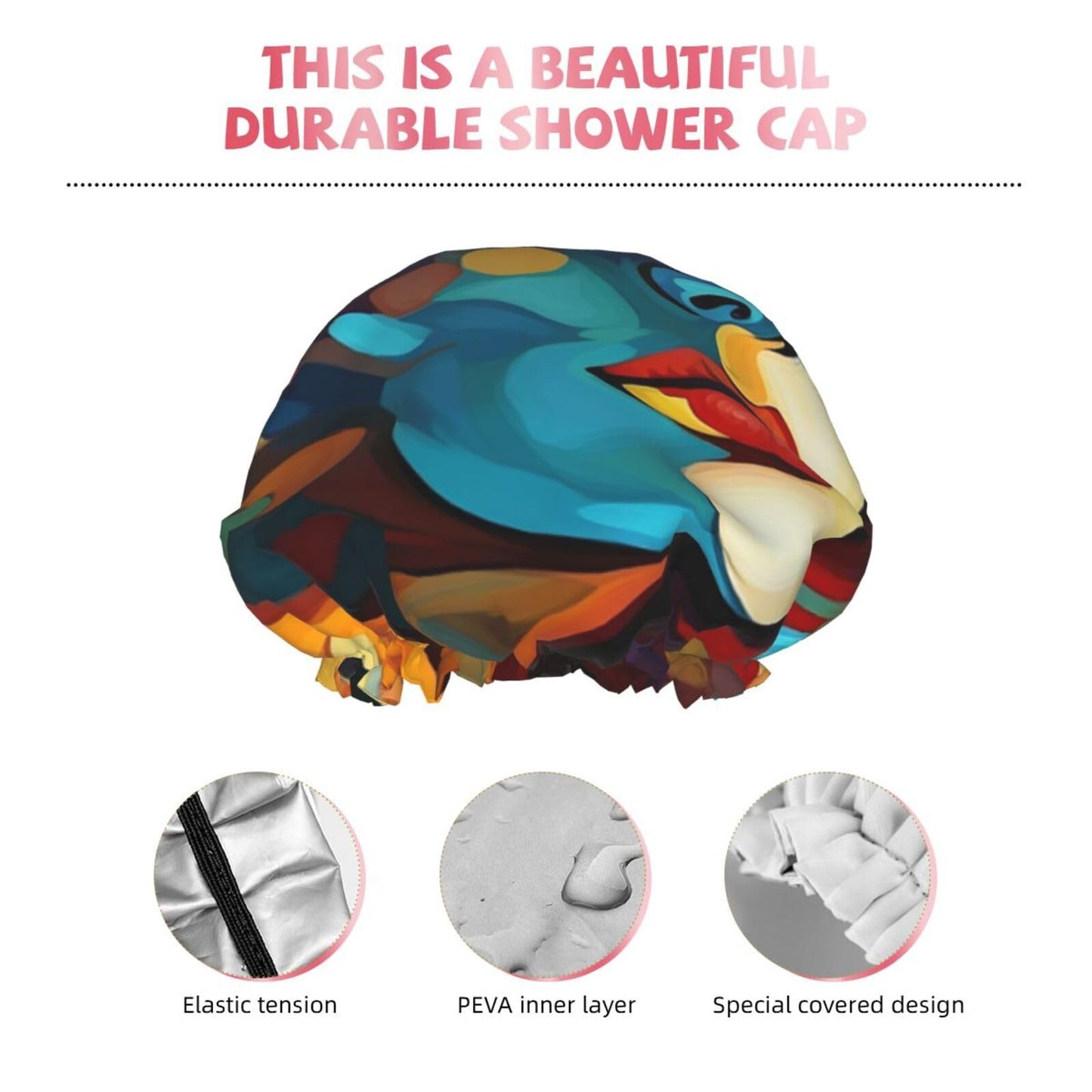 Abstract Colored Woman Face Shower Cap For Women Reusable Double Layers Bathing Bath Cap Hair Caps Waterproof Elastic Band Ladies Spa Salon Shower Hat Beauty and Personal Care GDSHJKLW