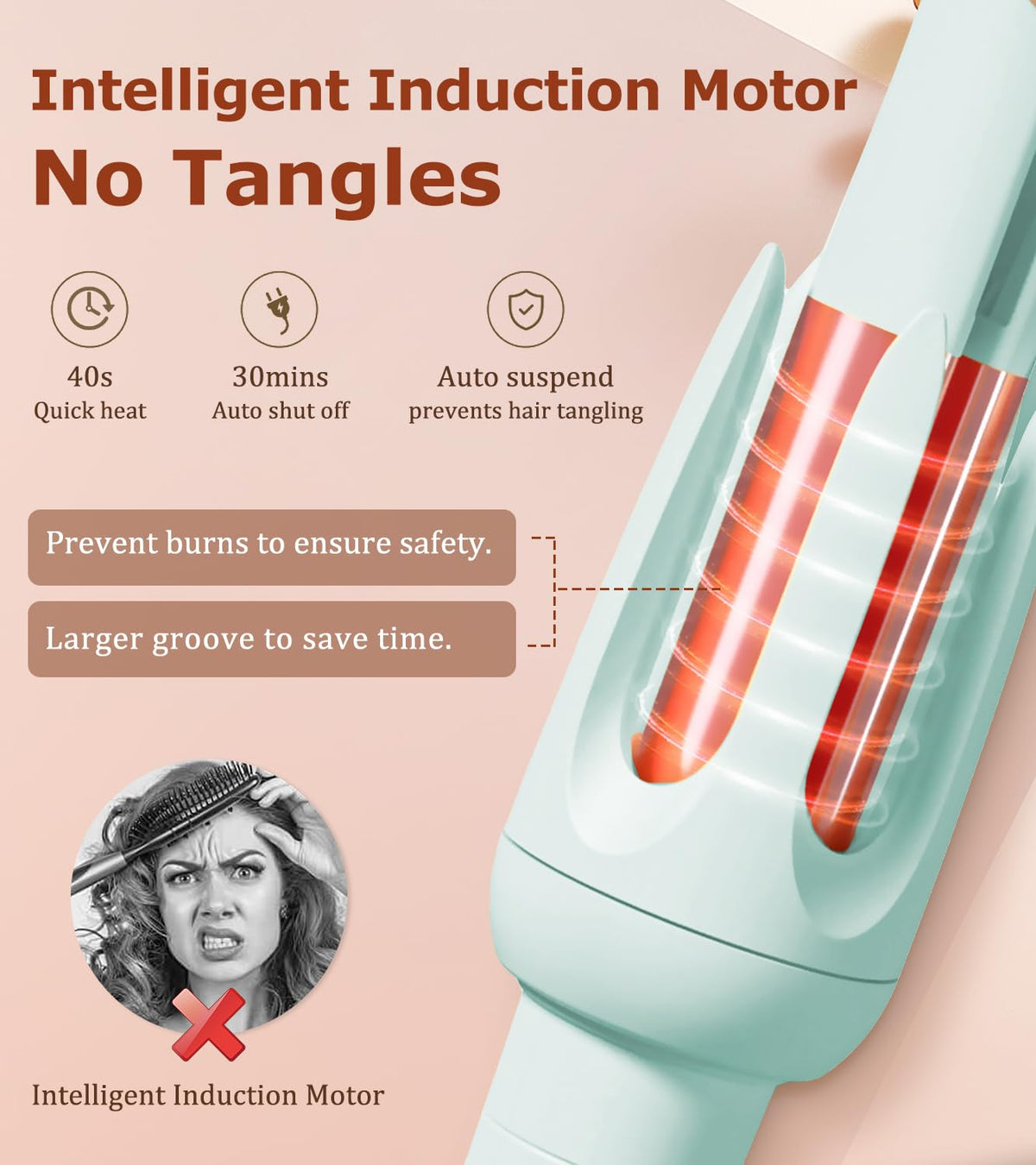 Auto Hair Curler, Automatic Curling Iron with 4 Temperature & 3 Timer, Automatic Shut-Off, Anti-Scald, Anti-Tangle Rotating Curling Wand for Hair