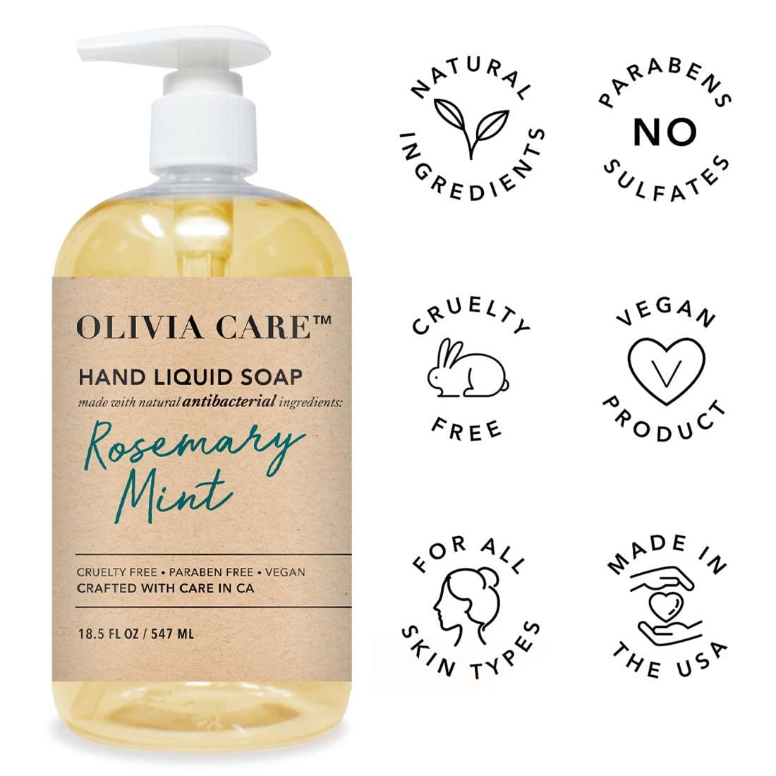 Olivia Care Hand Soap - Infused with Sage & Tea Tree Oil & Rosemary Mint Fragrance, Cleansing, Germ-Fighting, Moisturizing Hand Wash for Kitchen Beauty & Personal Care Olivia Care