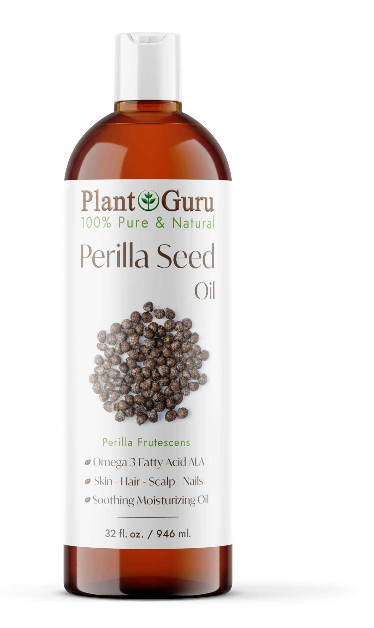 Plant Guru Perilla Seed Oil 32 fl. oz. Cold Pressed 100% Pure & Natural Carrier - Ideal for Skin, Face, Body, and Hair Moisturizer. Great for DIY Beauty & Personal Care Plant Guru