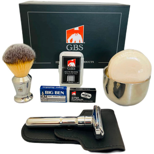 G.B.S Men's Shaving Set, Double Edge Safety Razor, Shaving Brush, Shaving Bowl, Soap, Leather Case, 20 Blades Beauty and Personal Care G.B.S