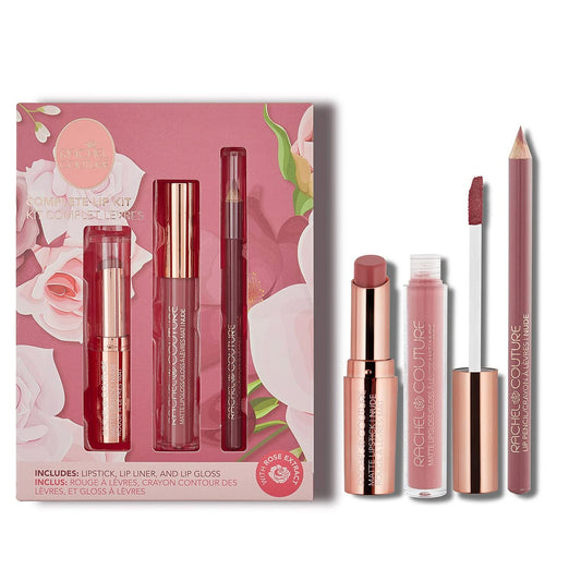 Rachel Couture Complete Lip Kit | Includes Lipstick, Lip Liner & Lip Gloss | Vegan & Cruelty Free | Infused with Rose Extract - Nude Beauty & Personal Care Rachel Couture