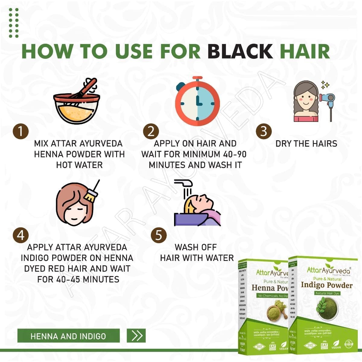 Black Hair - Henna Powder, Indigo Powder Combo Pack - 200g+200g = 400g Beauty & Personal Care OTAA