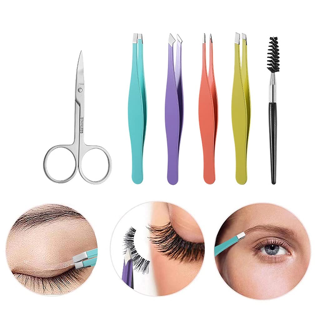 AFPSDLFJDLS 6 Pcs/set Full Size Eyebrow Tweezers Women for Eyebrow/hair Removal Professional Kit Precision Set Beauty and Personal Care AFPSDLFJDLS