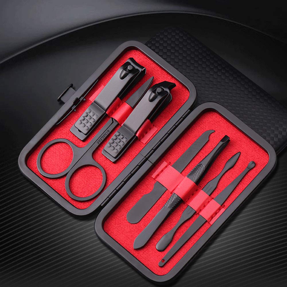 Aubcee Nail Clipper Set, Manicure, Pedicure Kit, 7 in 1 Black Stainless Steel Professional Grooming Kit with Black Leather Travel Case Beauty & Personal Care Aubcee