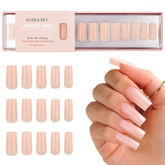 Kiara Sky Press On Nails | XPRESS PRO 100% Acrylic Nails | 30-Piece Kit Includes Nail Glue, Cuticle Pusher, File & Prep Pad | Square Medium - Butter
