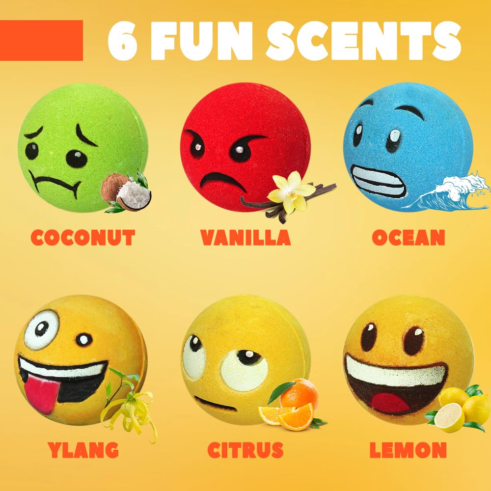 HZEX Large Emotion Face Bath Bombs Set of 6 - Fun Emoji-Inspired Spa Fizzies - Handmade with Shea Butter, Cocoa Butter & Essential Oils… Beauty & Personal Care HZEX