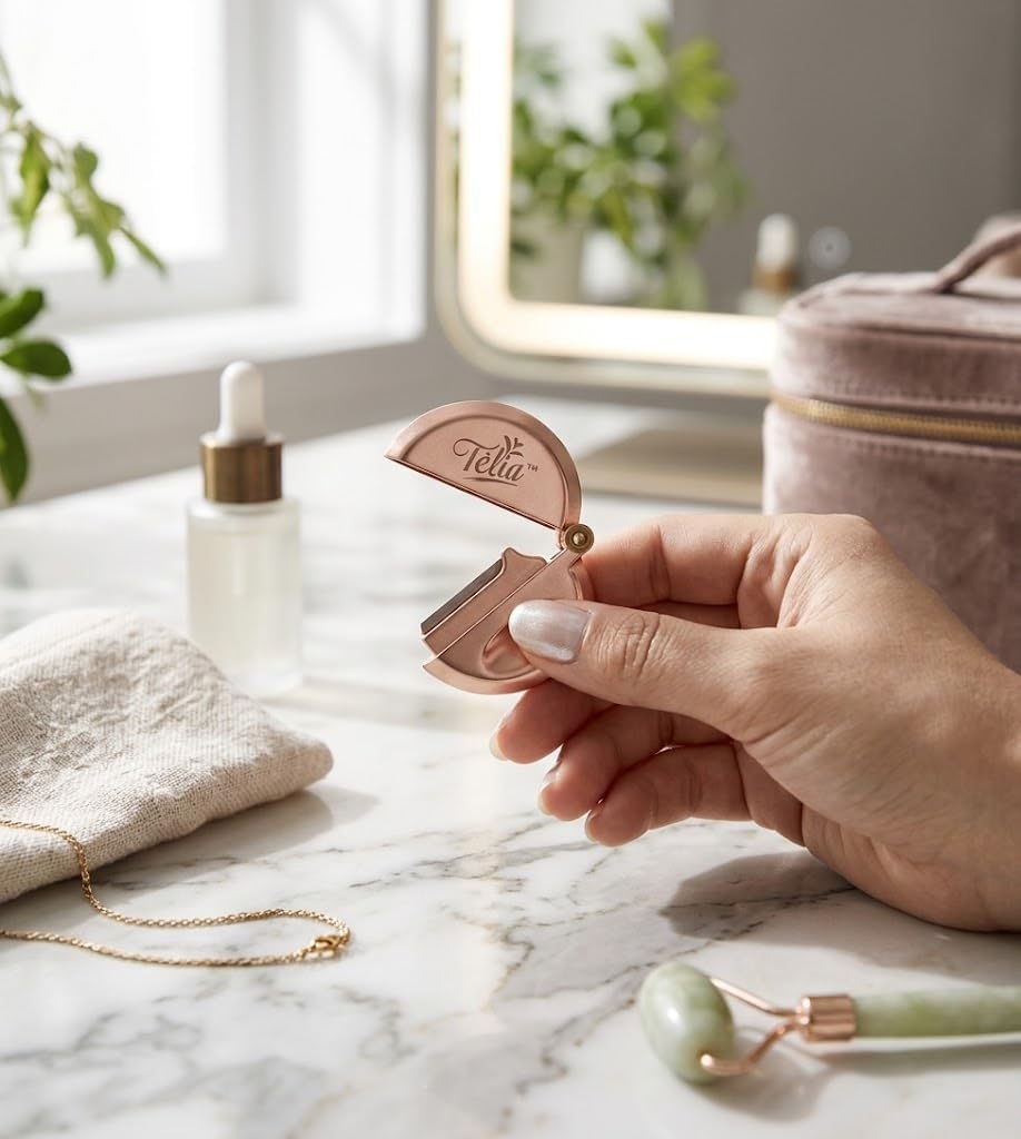 Télia Eyebrow Razor - Rose Gold Stainless Steel Facial Razor for Women, Reusable Brow Shaper for Precision Eyebrow Grooming and Gentle Face Hair Beauty and Personal Care Télia