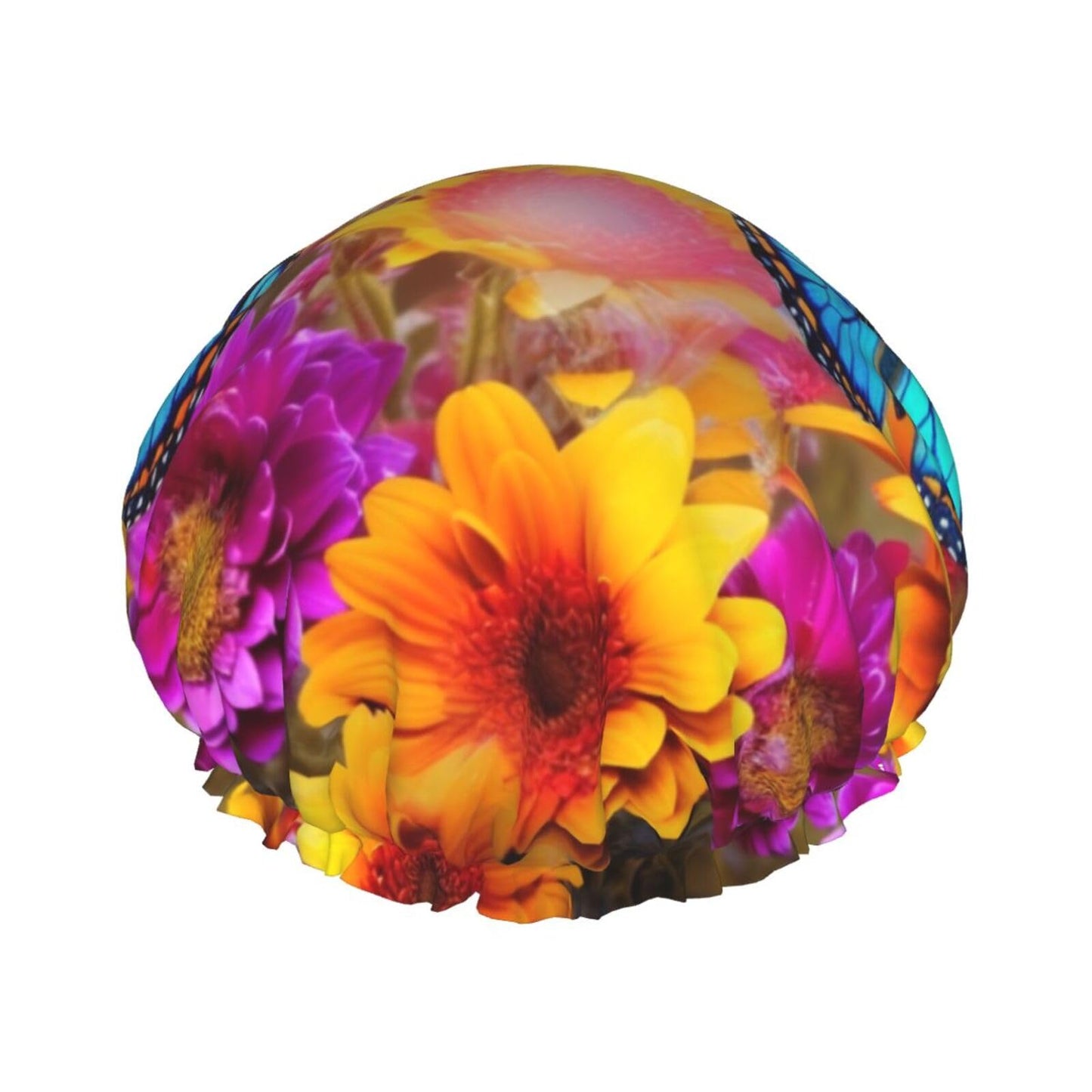 Colorful Butterfly Flower Shower Cap for Women Men Large Reusable Shower Bonnet Double-Layer Waterproof Bath Caps Elastic Band Hair Hat for All Beauty and Personal Care BWLHJKE