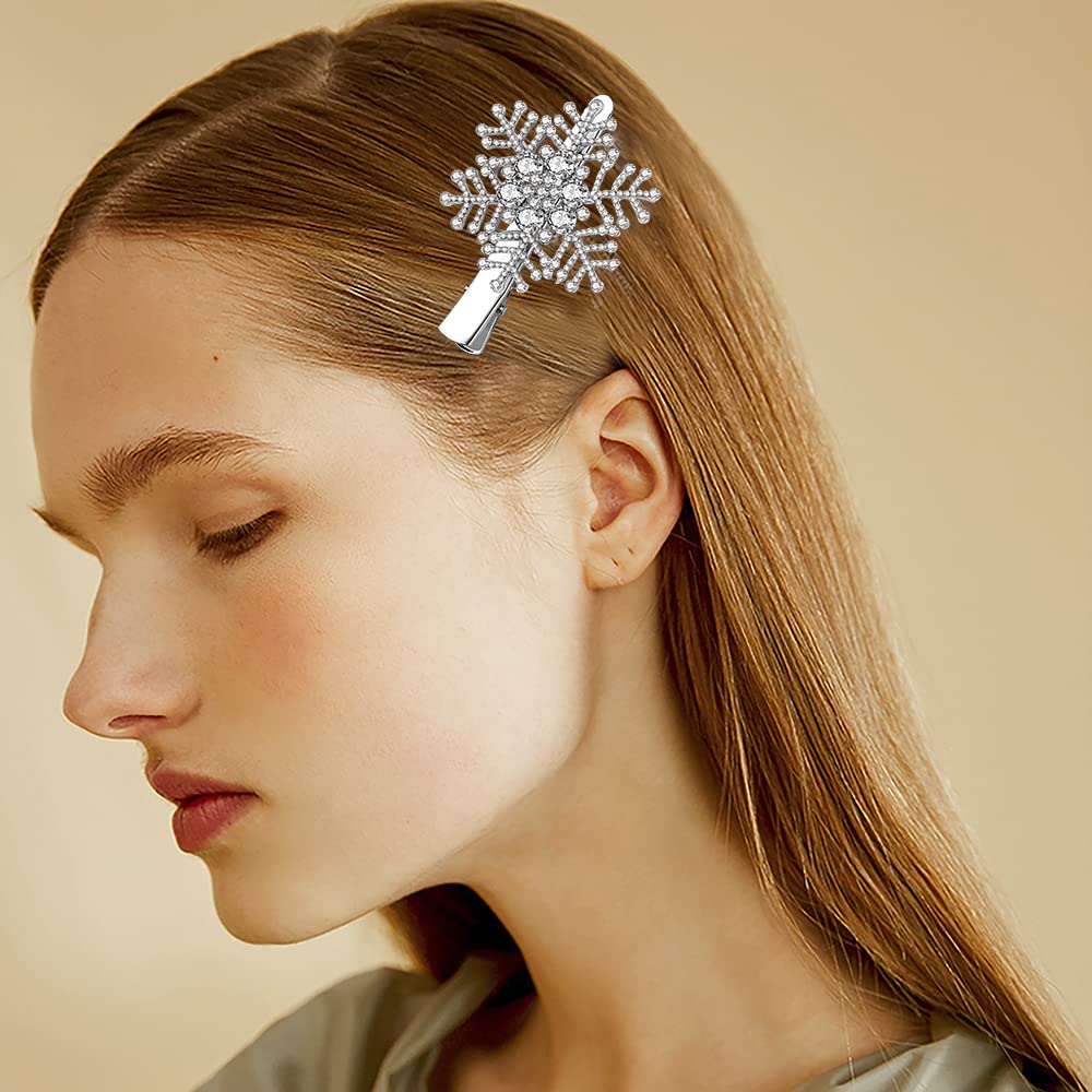 Boderier 10 Pack Snowflake Hair Clips Winter Christmas Rhinestone Snowflake Hairpin Hair Barrette Accessories Silver Beauty & Personal Care boderier
