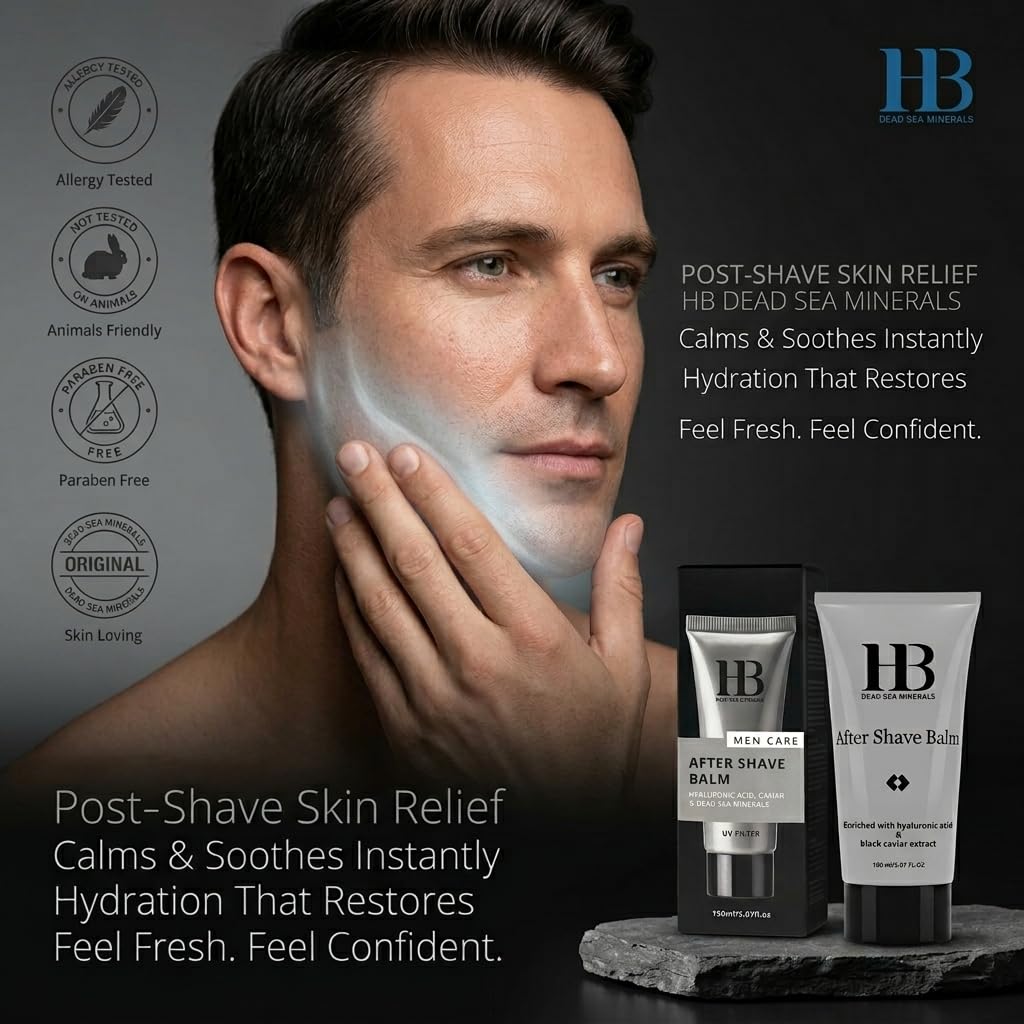 After Shave Balm for Men with Hyaluronic Acid & Black Caviar - Soothing Hydrating Post-Shave Moisturizer, Lightweight, Non-Greasy, 150ml Beauty and Personal Care H&B