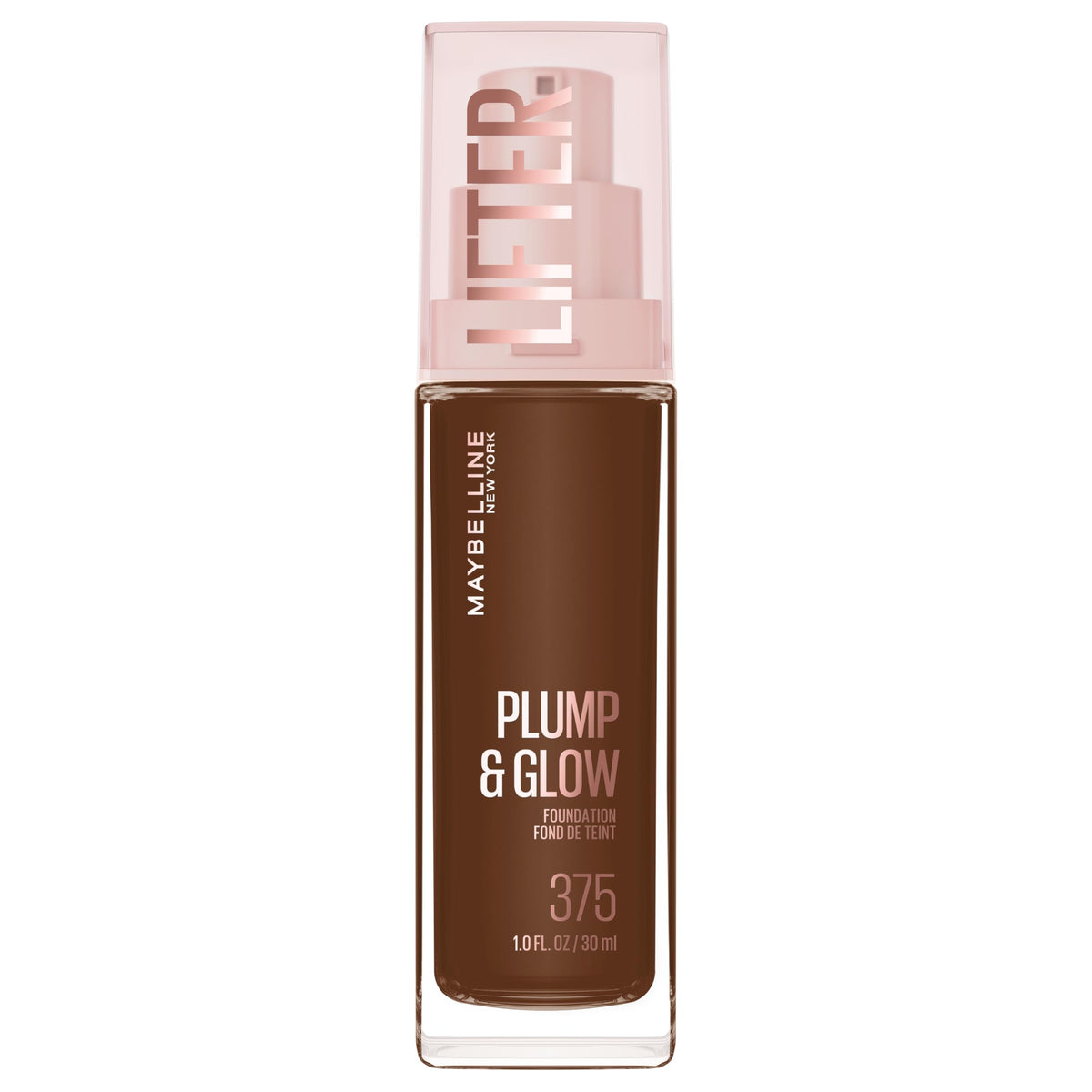 Maybelline Lifter Plump & Glow Foundation, Liquid Foundation with 2% Niacinamide + Hyaluronic Acid, Plumping and Brightening Face Makeup, 375, 1 Count