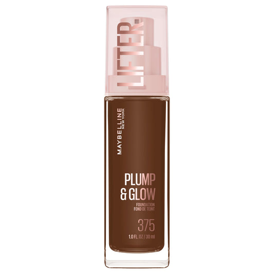 Maybelline Lifter Plump & Glow Foundation, Liquid Foundation with 2% Niacinamide + Hyaluronic Acid, Plumping and Brightening Face Makeup, 375, 1 Count
