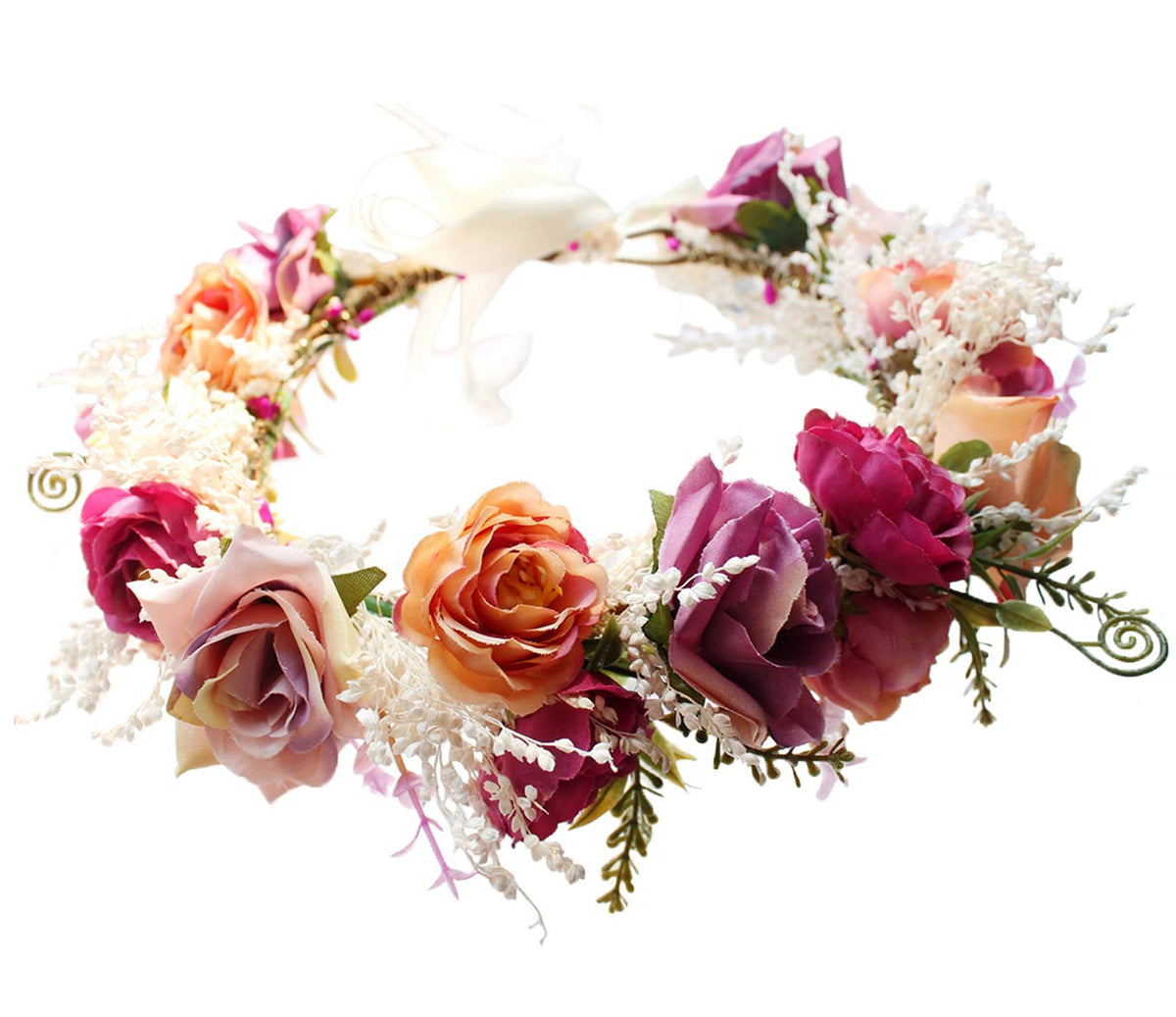 LLinfflr Floral Garland Crown Rose Headband Flower Halo Headpiece Rosy