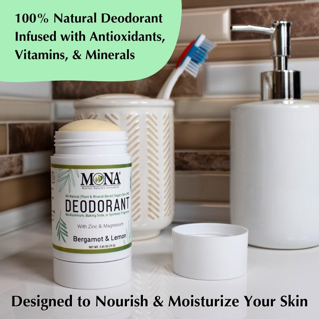 MONA Brands All Natural Magnesium Deodorant for Women & Men - Baking Soda & Aluminum Free (Bergamot Lemon) 2.65oz Beauty and Personal Care MONA