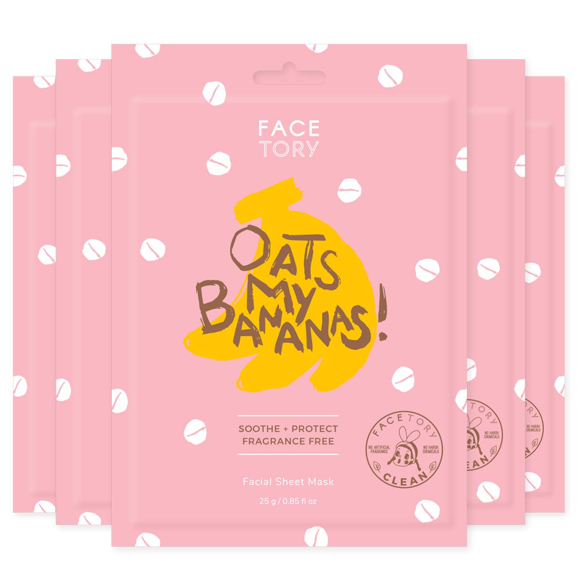 FACETORY K Beauty Face Mask Skin Care - OATS MY BANANAS CALMING Sheet Mask with Oat Extract | Milky Essence Soothes & Moisturizes (5 Pack) Beauty & Personal Care FACETORY
