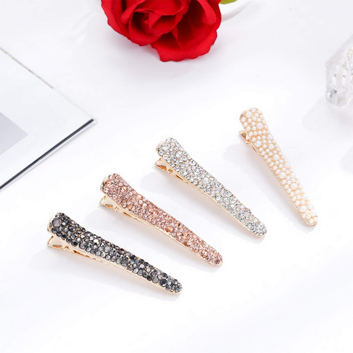MIAO JIN 12 Pcs Rhinestone Pearls Alligator Hair Clips Duckbill Hairpins for Women's and Girls Hair Accessories Beauty & Personal Care MIAO JIN
