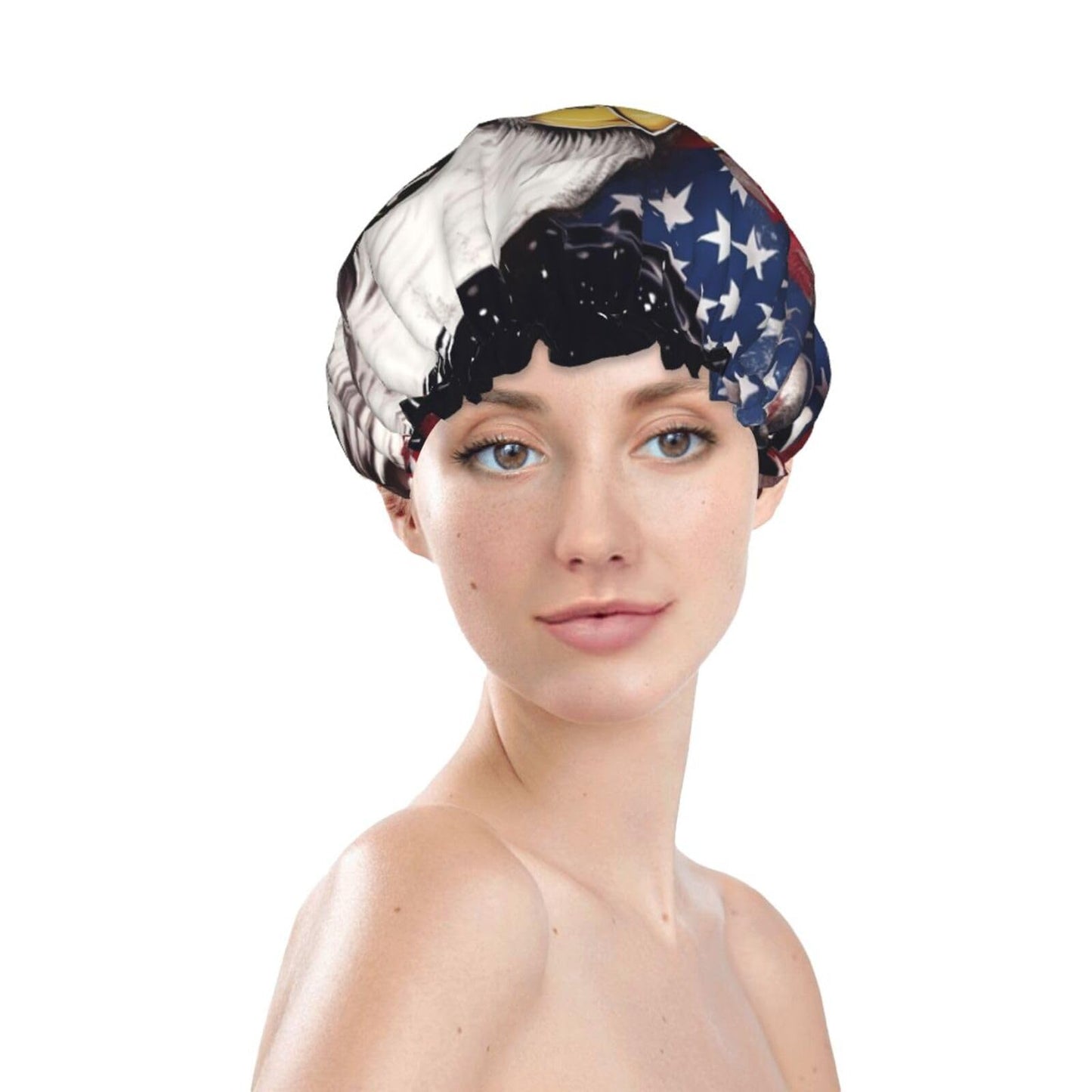 America Us Flag Bald Eagle Shower Cap For Women Reusable Double Layers Bathing Bath Cap Hair Caps Waterproof Elastic Band Ladies Spa Salon Shower Hat Beauty and Personal Care GDSHJKLW