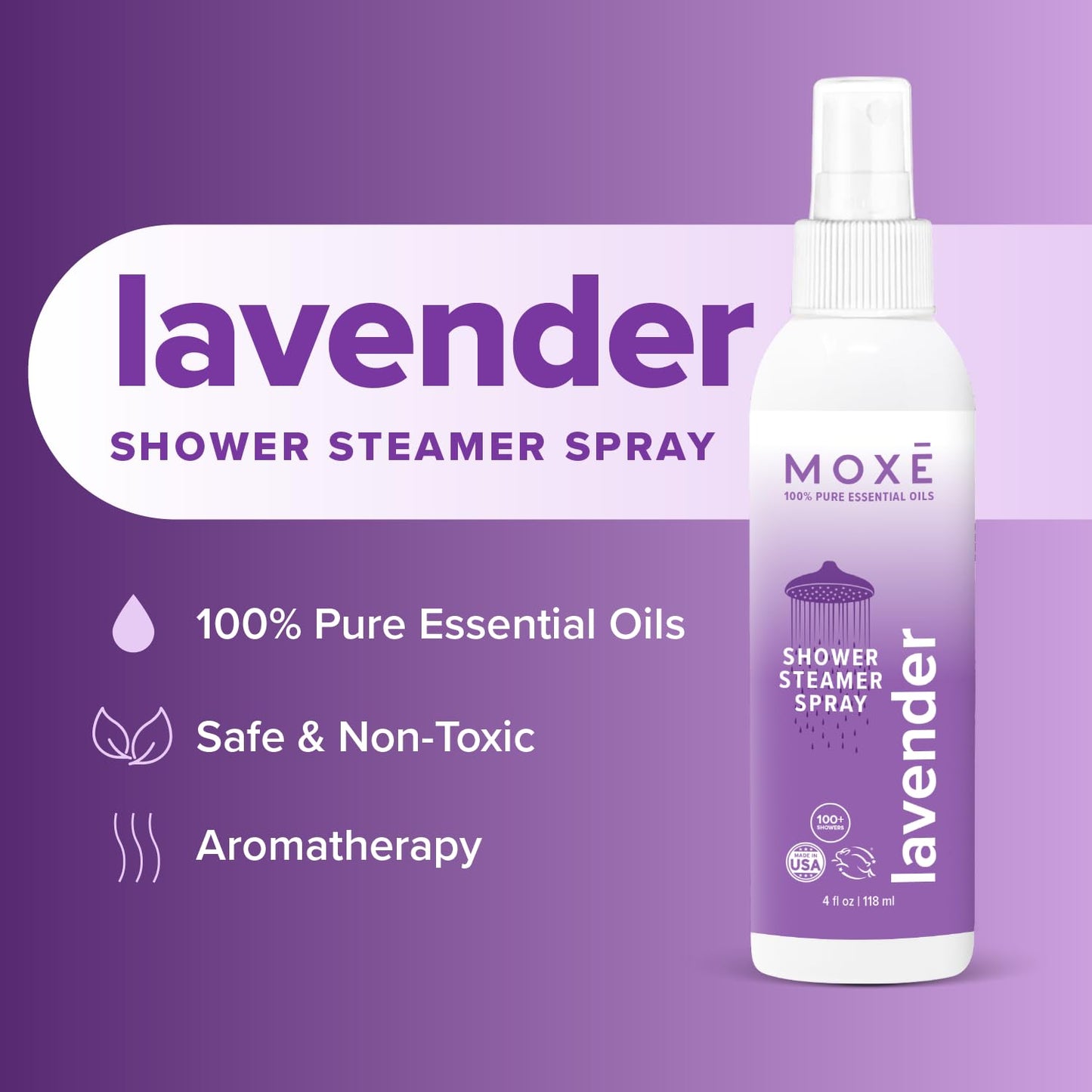 MOXE Lavender Oil Shower Mist, Spa Steam Spray, Certified Natural 100% Essential Oils, Made in USA, Aromatherapy, Tension Relief (4 FL Oz, Pack of 2) Beauty and Personal Care MOXE