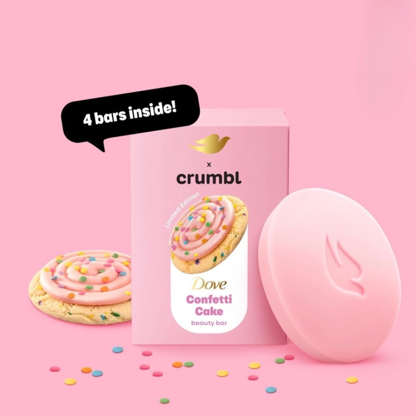 Dove x Crumbl Limited Edition Confetti Cake Beauty Bar Soap, Warm Sugar Cookie Scent, 4 Bars Beauty & Personal Care Dove