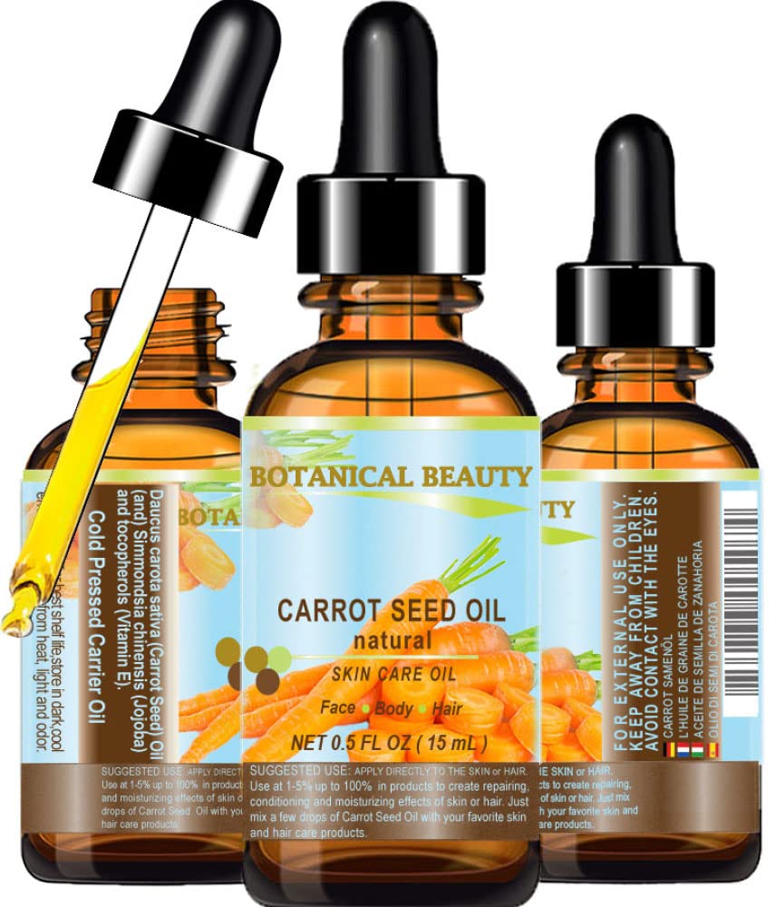 CARROT SEED OIL 100 % Natural Cold Pressed Carrier Oil. 0.5 Fl.oz.- 15 ml. Skin, Body, Hair and Lip Care. "One of the best oils to rejuvenate Beauty & Personal Care Botanical Beauty