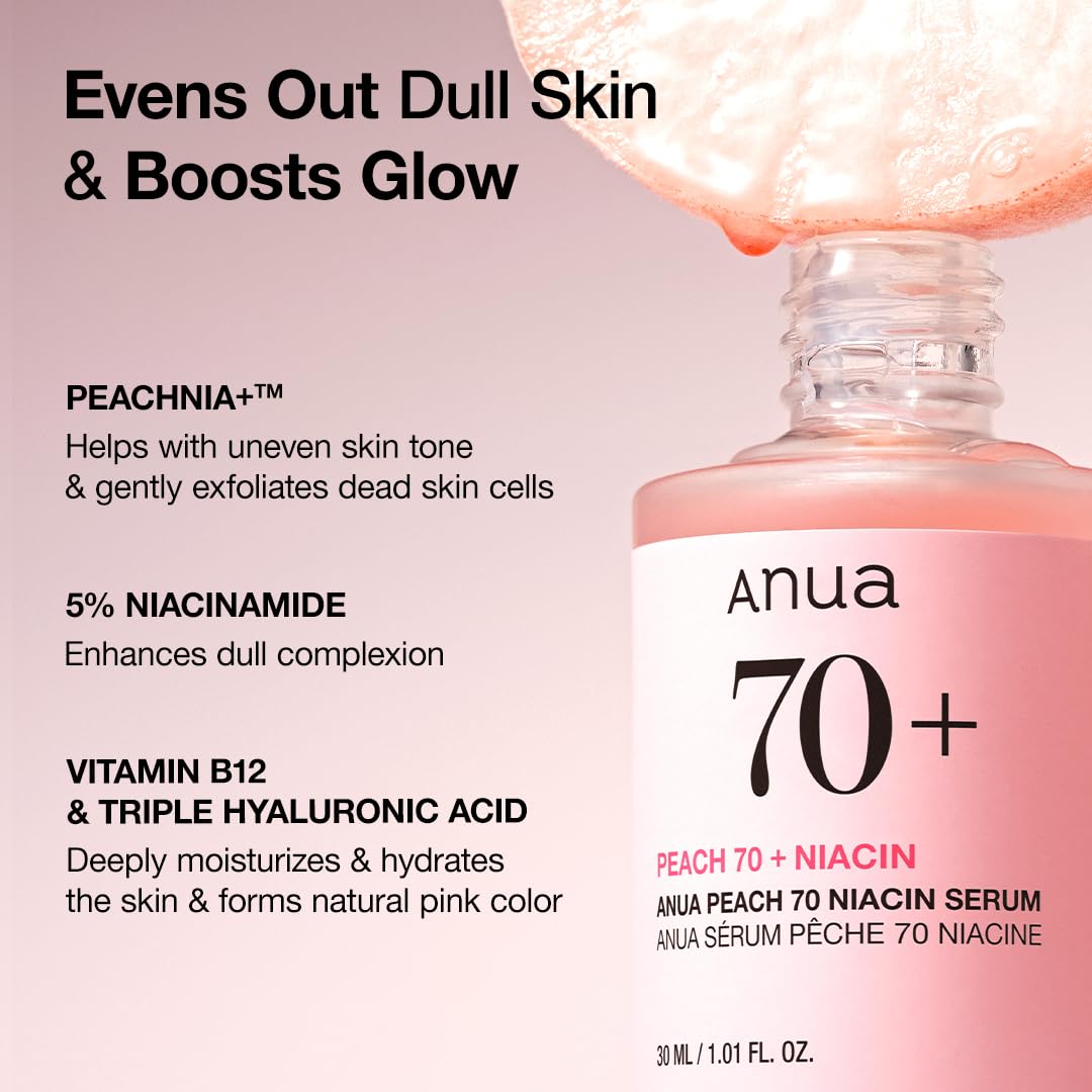 Anua Peach 70 Niacinamide Serum, Daily Glow Serum For Face, Skin Tone & Dullness Care with Vitamin B12, Lightweight, Hydrating For Glass Skin Effect Beauty & Personal Care ANUA