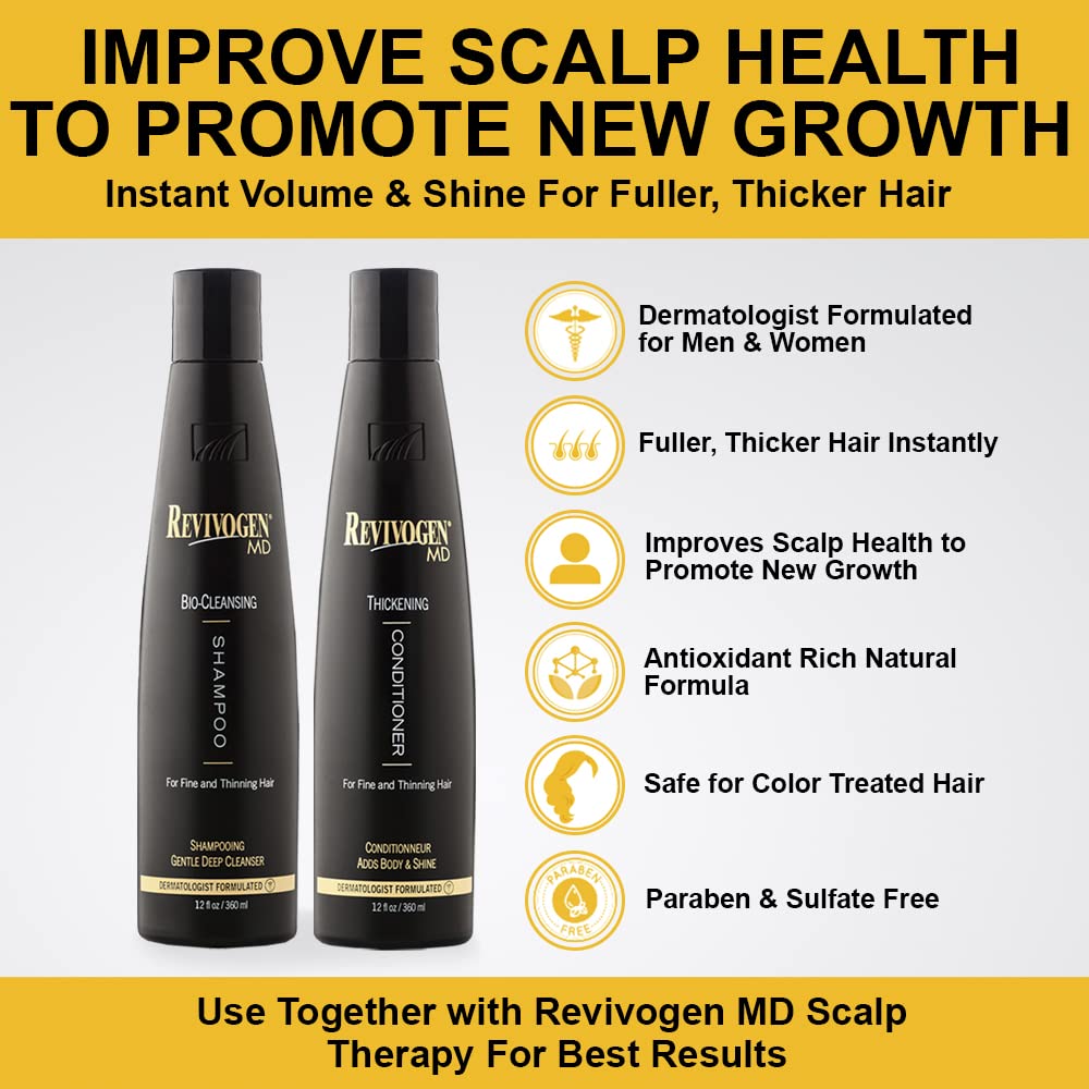 Revivogen MD Bio Cleansing Shampoo & Thickening Conditioner Duo Set for fine, thinning hair create volume, cleanse DHT, nourish scalp for healthier Beauty & Personal Care Revivogen