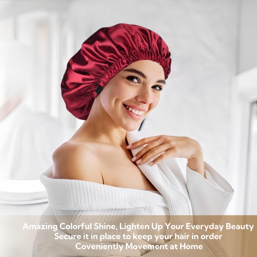 VECIIR Satin Bonnet Silk Bonnet for Sleeping Women and Men, Ajustable Hair Bonnet for Curly Hair with Double Layer Hair Bonnet,Wine red - Black,Medium Beauty and Personal Care VECIIR
