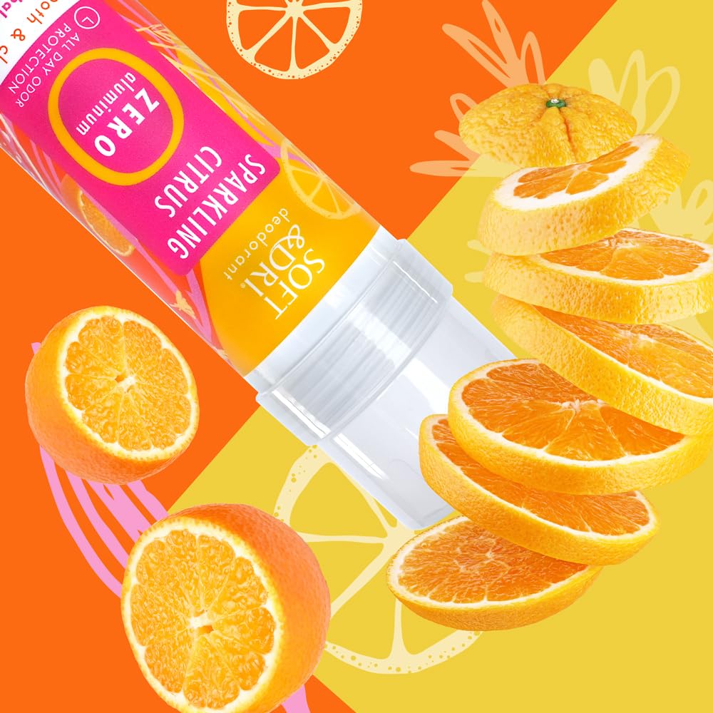 Soft & Dri Sparkling Citrus Aluminum Free Deodorant, 3 oz, Smooth and Clear Stick, pH Balancing Minerals, 3 pack Beauty and Personal Care Soft & Dri