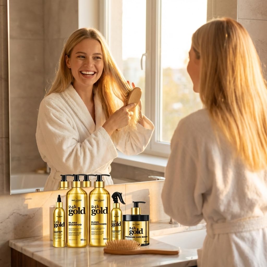 Hair Chemist 24K Gold 5-PC Complete Hair Care Set - Large Shampoo, Conditioner, Hair Oil, Hair Mist & Deep Hair Mask - Strengthening, Hydrating Beauty & Personal Care Hair Chemist