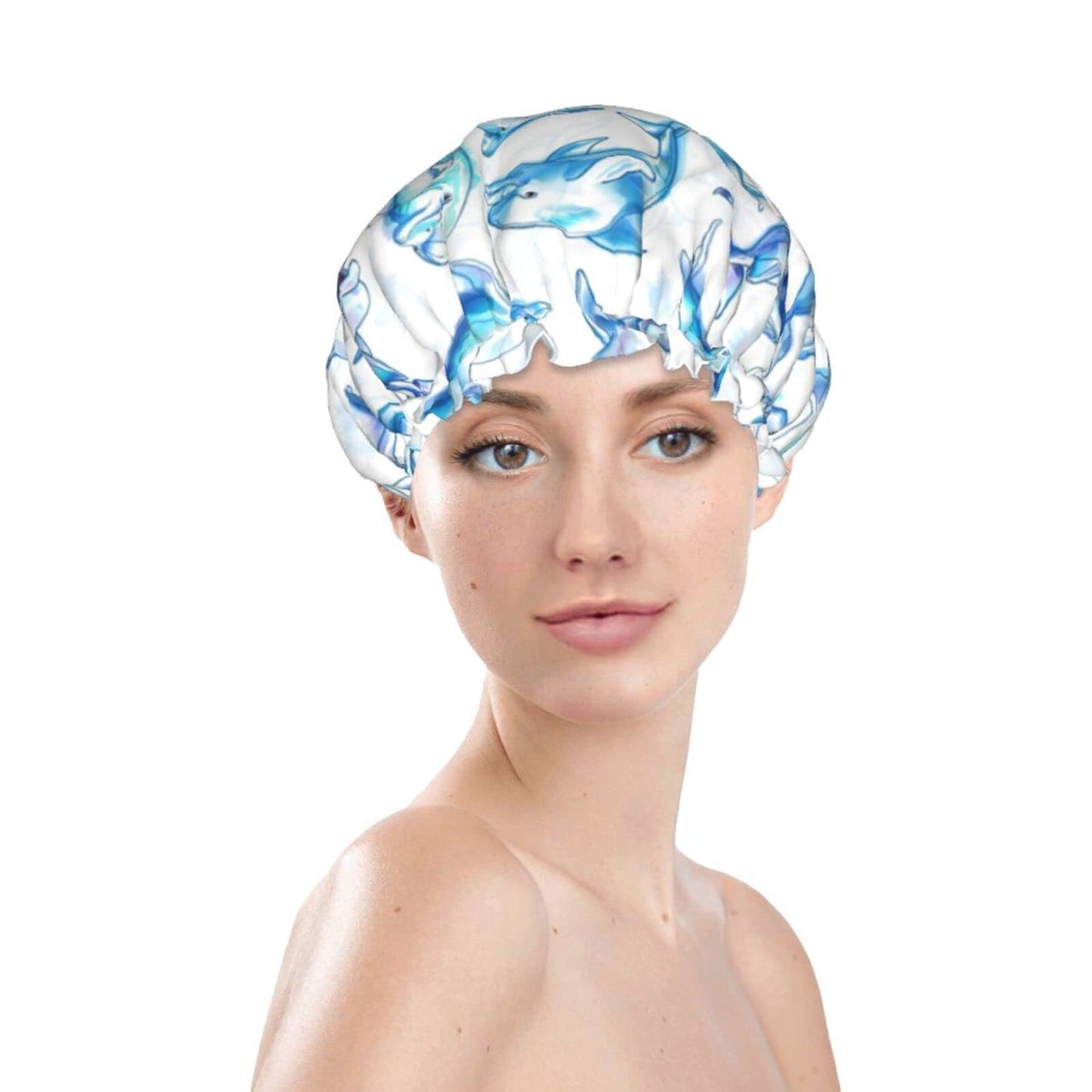 Dolphin Shower Cap Reusable Bath Hair Cap Double Layer Waterproof Bathing Shower Hat for Ladies, Men, Kids, Spa or Salon Beauty and Personal Care BONDIJ